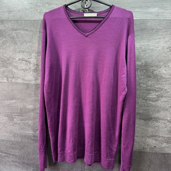 John Smedley 100% Pure New Merino Wool Purple V-Neck Sweater Mens Size Medium M - Picture 1 of 8